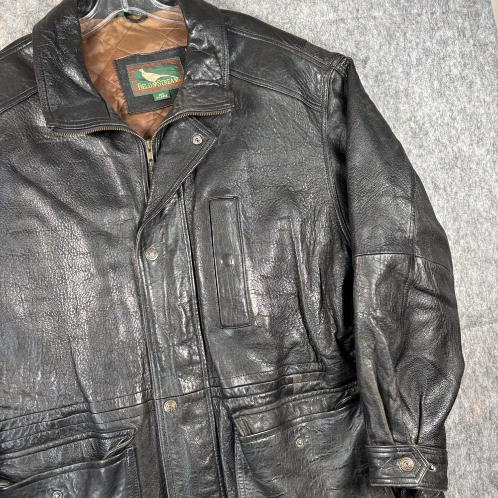 Vintage Field and Stream Leather Jacket Black Men's XL Supple Full Zip Moto - Picture 3 of 13